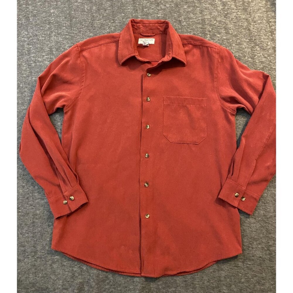 Covington Shirt Mens Medium Red Brushed Polyester Long Sleeve Button Up Casual